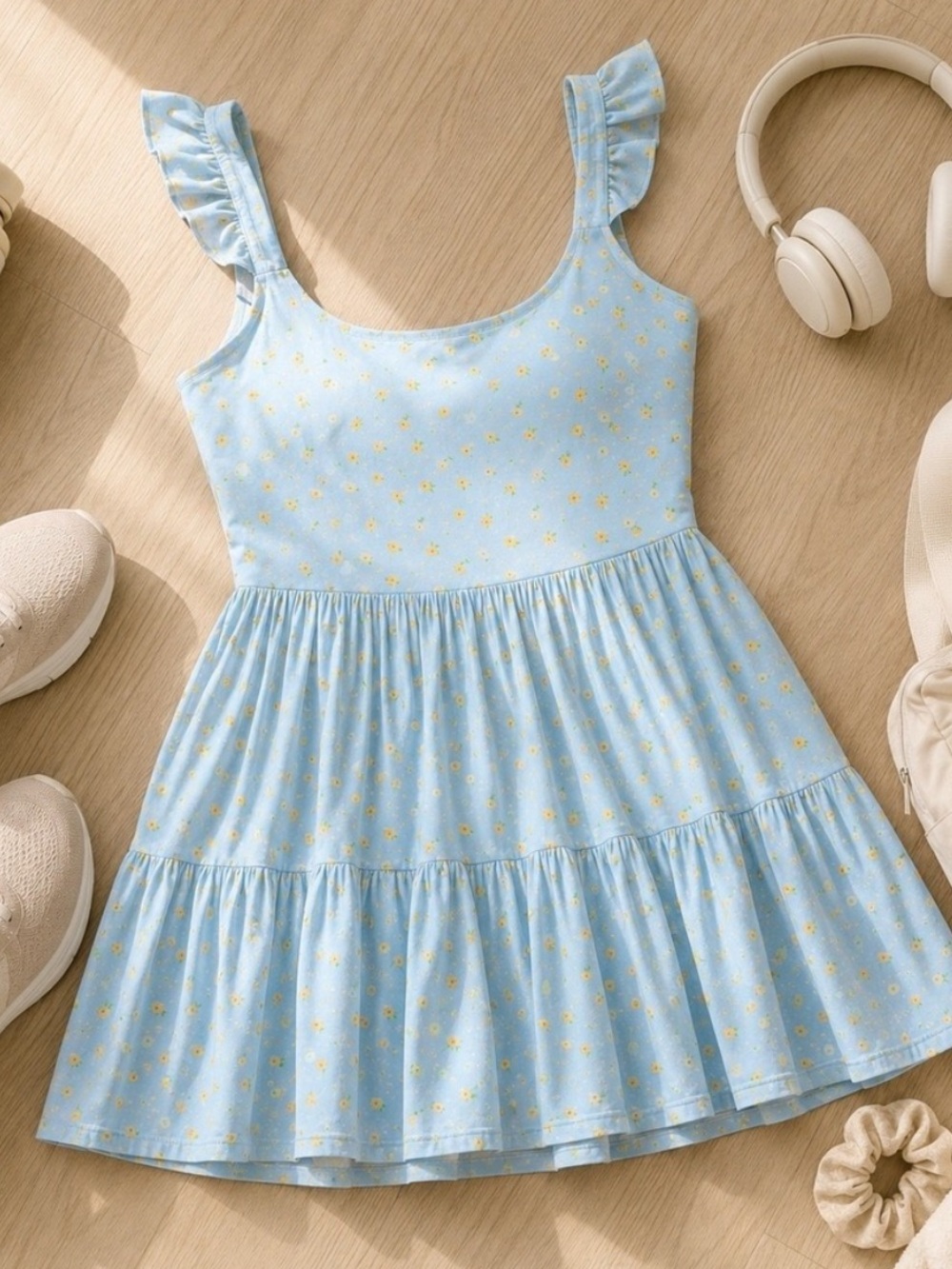 Blogilates Ballerina Ruffle Dress Light Blue Citrus Sundress Large L - Picture 2 of 12